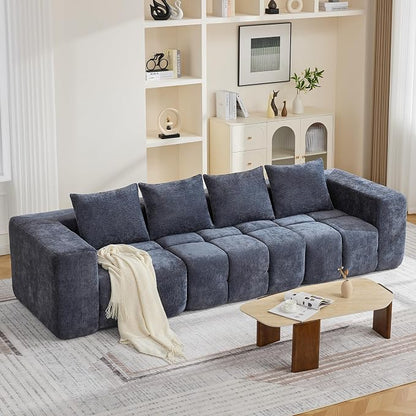 119" Oversized 3 Seater Boneless Couch, Comfy Cloud Modular Sectional Sofa with Deep Seat, Modern Memory Foam Boneless Couches for Living Room, Tufted Sofa, No Assembly Required, Blue