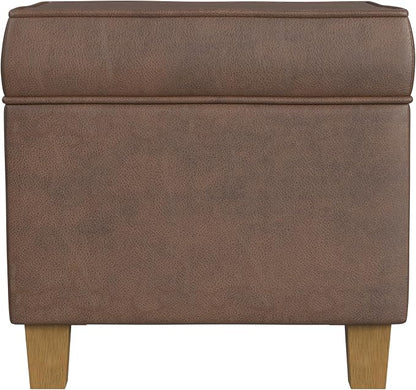 HomePop 18" Square Storage Ottoman - Brown Faux Leather
