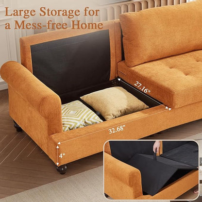 81” Sofa Couch with Storage, Mid Century Modern Decor Loveseat Couches for Living Room, Button Tufted Upholstered Small Couch for Bedroom, Apartment (Ginger)