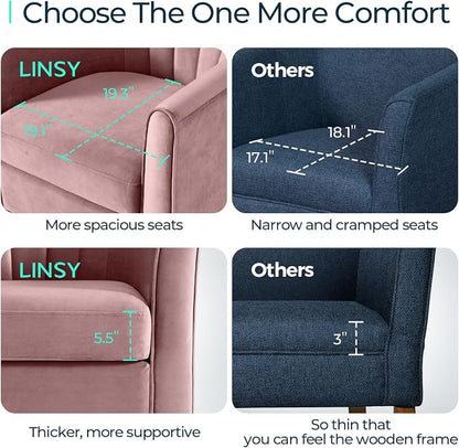 LINSY Swivel Accent Chair Ottoman Set: Velvet Small Barrel Chair with Foot Rest, Modern Reading Chair Upholstered Armchair with Footrest for Living Room Bedroom Study Room Office (Pink)