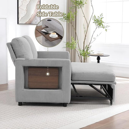 3 in 1 Folding Convertible Sleeper Sofa Bed, Pull Out Couch with Side Pockets USB Port Side Table Loveseat Sofa Bed with Adjustable Backrest for Living Room Bedroom 66" LIGHTGREY 2 SEAT