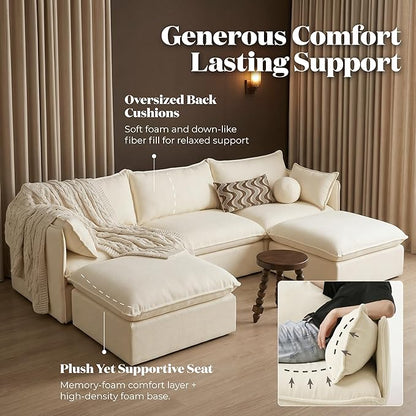 Cloud Modular Sofa, Oversized Deep Seat Comfort, Luxe Chenille | Fully Removable Washable Covers, Memory Foam Seat Cushions, Premium Fabric