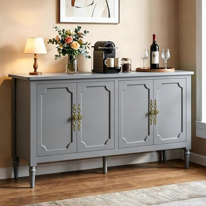 RoyalCraft Buffet Cabinet with Storage, 59" Vintage Sideboard with Adjustable Shelves, Mid Century Modern Painted Credenza Coffee Bar for Kitchen, Dining Room, Entryway, Living Room, Dove Gray