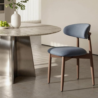 COLAMY Mid-Century Modern Wooden Dining Chair Set of 2, Indoor Upholstered Kitchen Chairs with 2.6" Cozy Padded Seat, Walnut Finish Side Dining Chair, [Blue]