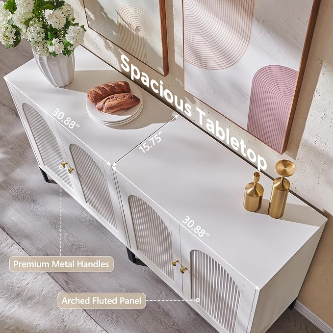 IFGET Modern Buffet Cabinet with Storage, 123.5" W Fluted Arched Sideboard Cabinet w/Adjustable Shelves, Wooden Modular Coffee Bar for Dining Room, Kitchen, Living Room, Entryway, White
