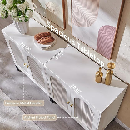 IFGET Modern Buffet Cabinet with Storage, 123.5" W Fluted Arched Sideboard Cabinet w/Adjustable Shelves, Wooden Modular Coffee Bar for Dining Room, Kitchen, Living Room, Entryway, White