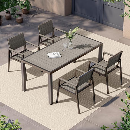 Vexwalx 5-Piece Outdoor Dining Set, Aluminum Dining Table Set for 4, Patio Table and Chairs Set with Umbrella Hole, All Weather HDPS Outdoor Table and Chairs for 4 (Gray)
