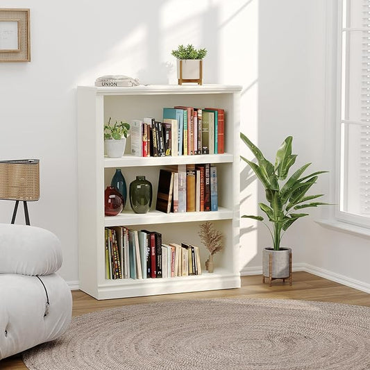 Bevfint 43 in Tall Bookcase, 3-Tier Bookshelf Open Storage, 33 inch Wide Floor Standing Indoor Furniture, Book Cases for Home School Library Office Bedroom Kids, White 3 Tiers