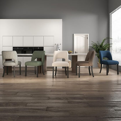 VKNOW Wooden Dining Chairs Set of 4, Modern Fabric Upholstered Dining Room Chair Kitchen Chairs, Farmhouse Dinner Chair for Kitchen Dining Room, Grey-Black Legs