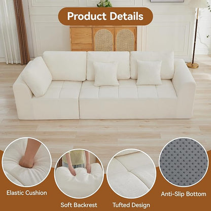 110''Modular Sectional Couches for Living Room, Cloud Boneless Compressed Sectional Sofa, Oversized 3 Seater Upholstered Memory Foam Sofa, No Assembly, Chenille Beige
