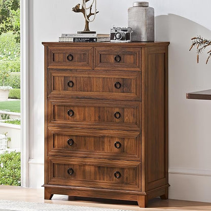 Joaxswe Farmhouse 6 Drawer Dresser for Bedroom Set of 2, 41" Tall Small Dressers & Chest of Drawers, Rustic Wood Dresser with Metal Handle, Storage Organizer Closet for Living Room, Hallway, Entryway