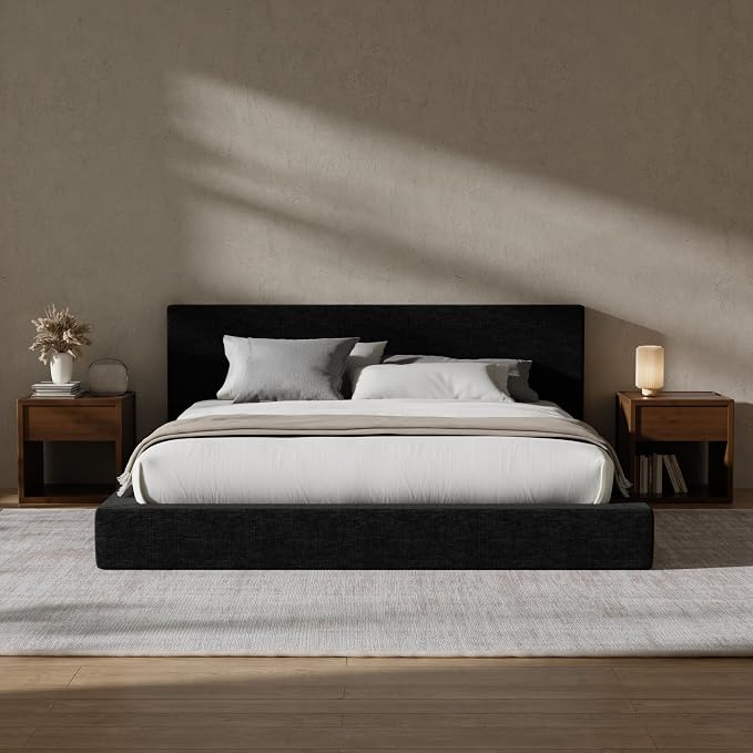 RECCI AirFrame King Size Bed Frame with Headboard, Cloud Upholstered Platform Bed Frame, 5 Inch Foam Cushioned, No Box Spring, Easy Assembly(Onyx Black)