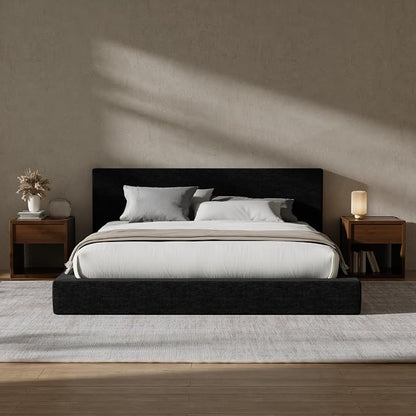 RECCI AirFrame King Size Bed Frame with Headboard, Cloud Upholstered Platform Bed Frame, 5 Inch Foam Cushioned, No Box Spring, Easy Assembly(Onyx Black)