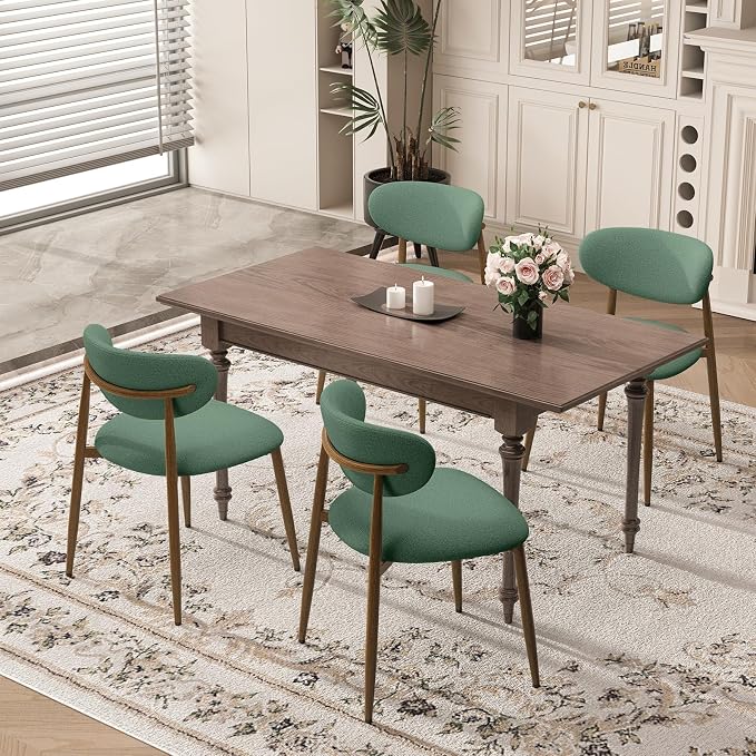 MALOL Dining Chairs Set of 2, Curved Back Kitchen Room Chairs with Metal Legs and Anti Slip Pads, Upholstered Dining Chair for Home and Restaurant, Green