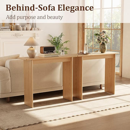 AQIMUELE Natural Console Table Thin Rubberwood Minimalist Mid-Century Style | Stable and Sturdy 11.8" D x 39.4" W x 31.5" H for Entryway/Sofa Back