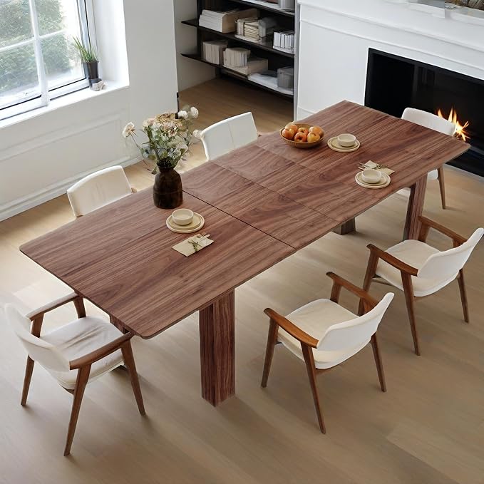 Extendable Dining Table for 6-10 Person, 55" to 86" Modern Dining Room Table, Rectangular Kitchen Table, Brown