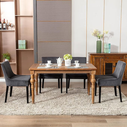 COLAMY Modern Dining Chairs Set of 4, Upholstered Corduroy Accent Side Leisure Chairs with Mid Back and Wood Legs for Living Room/Dining Room-Grey