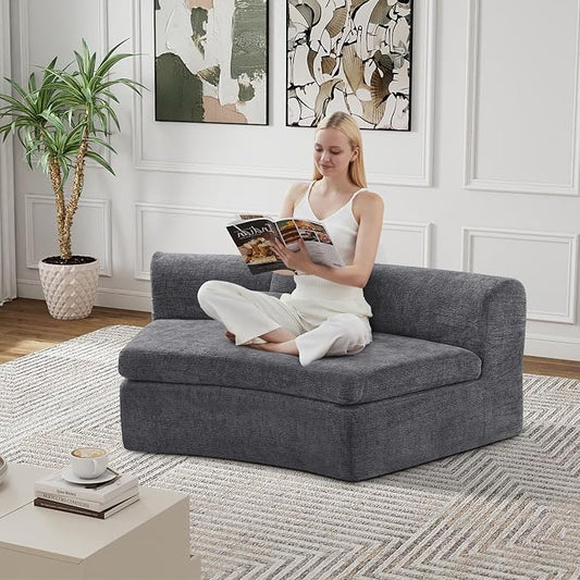 AVZEAR Curved Modular Sectional Sofa, Chenille Upholstered Cloud 1 Seater Couch for Living Room, No Assembly Modern Love Seat Sofa with 1 Bolster Pillows & 1 Square Pillows, High-Density Foam, Gray