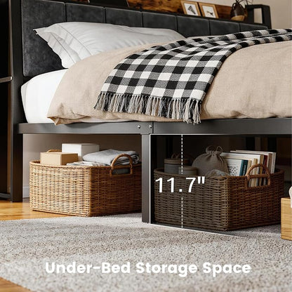 Liians King Size Bed Frame with Charging Station, Storage Headboard Smart LED Lights, Metal Platform Bed Frame with USB Ports, Noise Free, No Box Spring Needed, Easy Assembly