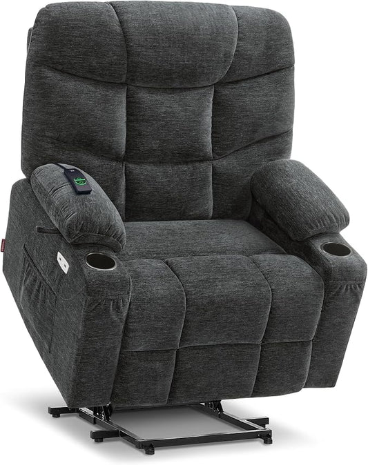 MCombo Oversized Power Lift Recliner Chair with Extended Footrest, Extra Wide for Big and Tall Elderly People, Fabric R7289 (Dark Gray, Medium-Wide)