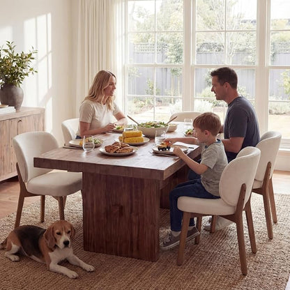 YOUNIKE Dining Chairs Set of 8 Modern Kitchen Dining Room Chairs Beige | Chenille Fabric Upholstered Armless Side Accent Chair with Back Wide Padded Seat Wooden Leg, Soft, Breathable, Comfortable