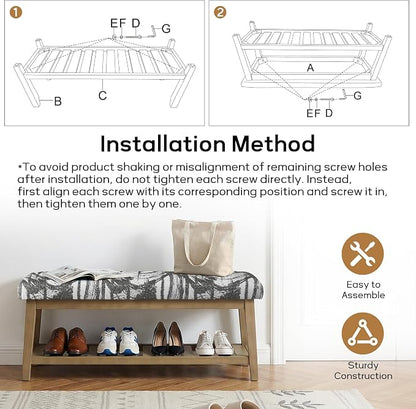 Entryway Bench with Cushion, Upholstered Shoe Rack Bench with Solid Wood Shelf, 44" End of Bed Bench for Bedroom, Chenille Fabric Storage Bench for Entryway, Hallway, Living Room (Textured Grey)