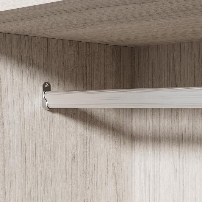 Modern Almirah for Clothes, Large Tall Storage Closet Cabinet with Frosted Tempered Glass Doors and Shelves, Standing Armoire Clothes Closet with Storage Drawers for Bedroom,Light Wood Grain