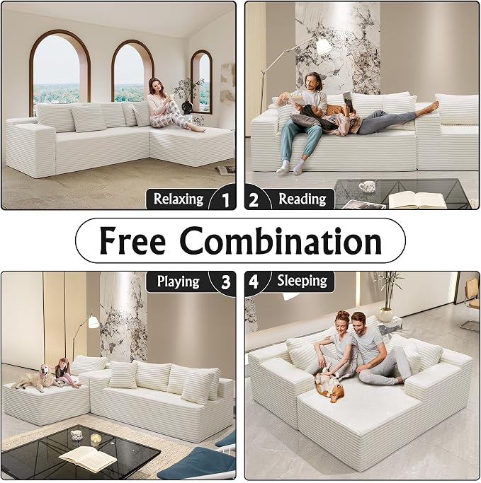 Sectional couches for Living Room Corduroy Couch, 104" Cloud Sectional Couch with L-Shape Chaise, Modern Modular Sofa, Deep Seat Comfort, No Assembly Required(Plush Corduroy, Right Facing Chaise)