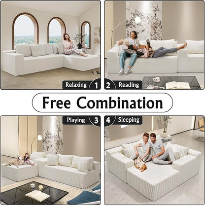 Sectional couches for Living Room Corduroy Couch, 104" Cloud Sectional Couch with L-Shape Chaise, Modern Modular Sofa, Deep Seat Comfort, No Assembly Required(Plush Corduroy, Right Facing Chaise)