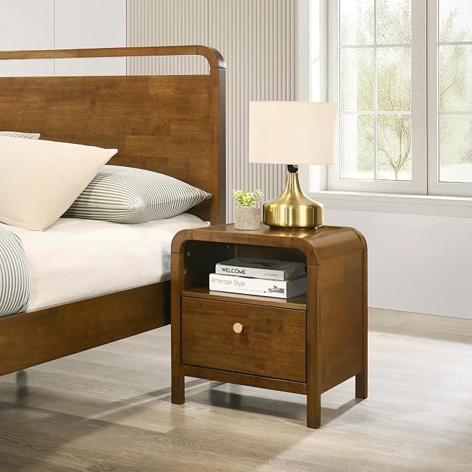 Roundhill Furniture Eldren Wood Bedroom Set, Queen Platform Bed with Two Nightstands in Walnut Finish