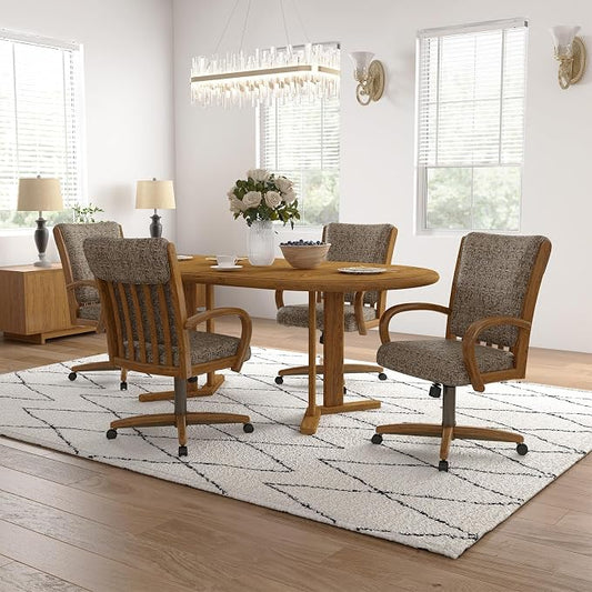 Chromcraft Set of 4 Swivel Tilt Chairs, Classic Wooden Frame Metal Pedestal Base Chairs with Wheels for Kitchen