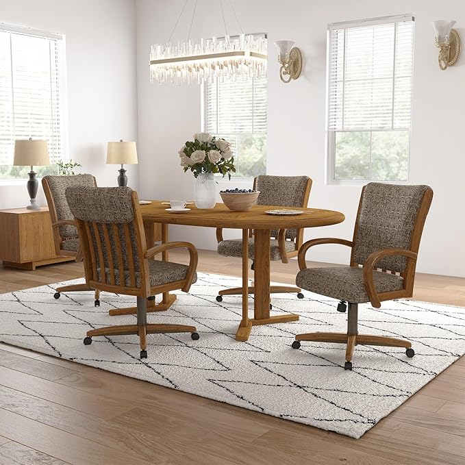 Chromcraft Set of 2 Swivel Tilt Chairs, Classic Wooden Frame Metal Pedestal Base Chairs with Wheels for Kitchen