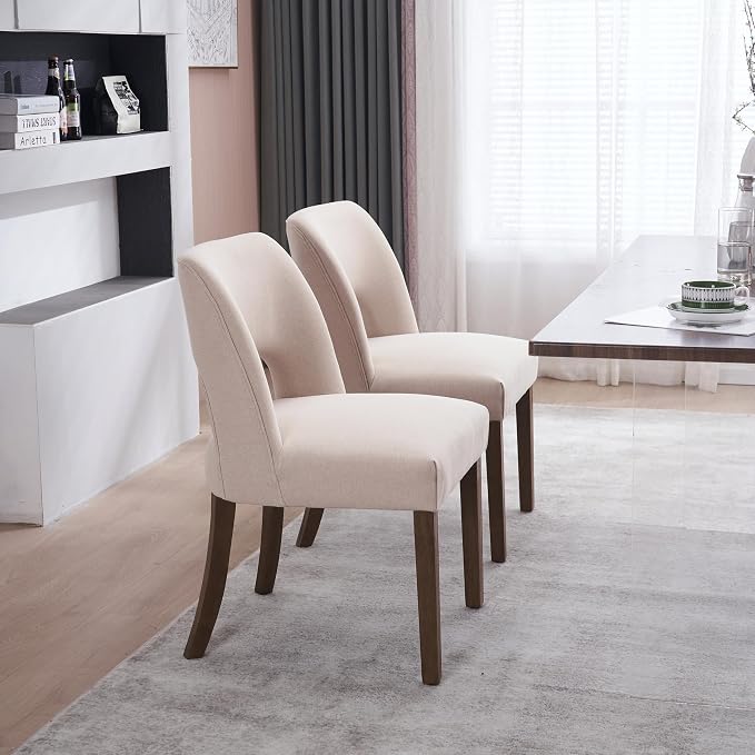VKNOW Wooden Dining Chairs Set of 6, Modern Fabric Upholstered Dining Room Chair Kitchen Chairs, Farmhouse Dinner Chair for Kitchen Dining Room, Beige