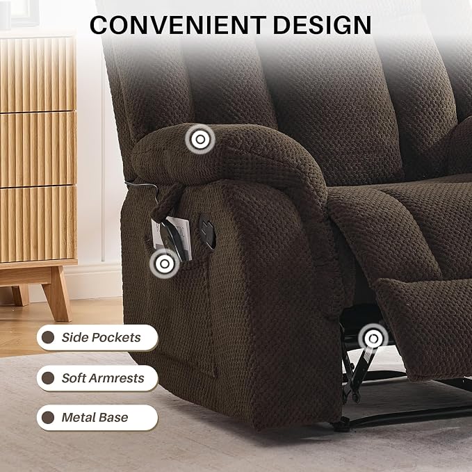 Massage Recliner Chair with Heat, Velvet Recliner Chairs for Adults, 39" Wide Manual Reclining Ergonomic Lounge Chair, Overstuffed Wall Hugger Recliners for Living Room, Chocolate Brown