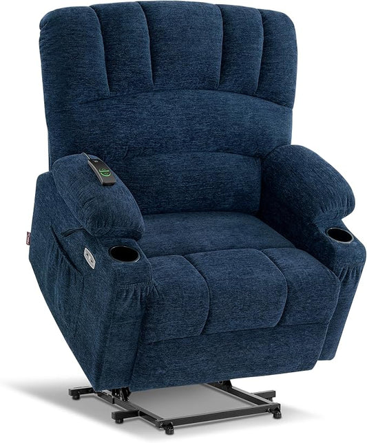 MCombo Oversized Power Lift Recliner Chair for Elderly, Lift Chair with Heat and Massage, Lift Recliner for Big and Tall, Cup Holders, USB & Type C Ports, Fabric R7092 (Navy Blue, Oversize)