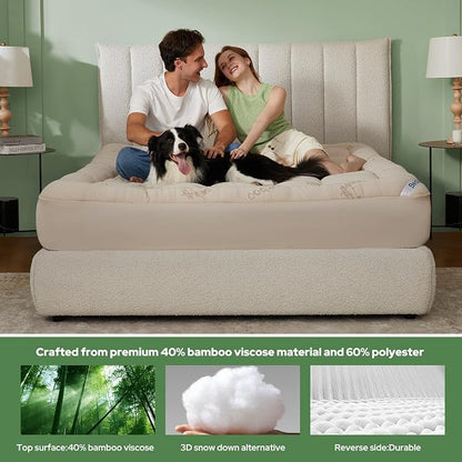 BEDLORE Full Size Mattress Topper Viscose Derived from Bamboo, Thick Pillow Top Mattress Pad with Stretchable Pockets for 6"-15" Mattress, Breathable Mattress Topper for Back Pain Relief(Beige)