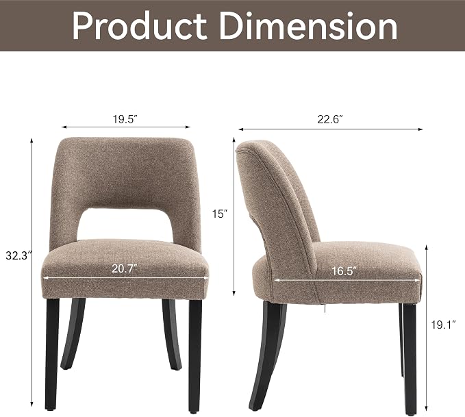 VKNOW Wooden Dining Chairs Set of 4, Modern Fabric Upholstered Dining Room Chair Kitchen Chairs, Farmhouse Dinner Chair for Kitchen Dining Room, Brown-Black Legs