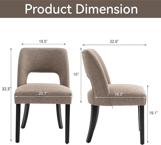 VKNOW Wooden Dining Chairs Set of 4, Modern Fabric Upholstered Dining Room Chair Kitchen Chairs, Farmhouse Dinner Chair for Kitchen Dining Room, Brown-Black Legs