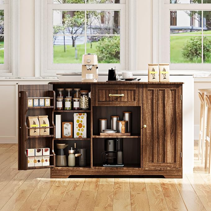 Gizoon 45" Kitchen Sideboard Buffet Cabinet with Storage Coffee Bar Cabinet with Drawer, Kitchen Pantry Storage with Door and Shelves for Bathroom and Living Room, Dark Brown