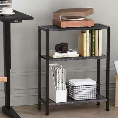 3-Tier Side Table Set of 2, Small End Table, Sofa Side Table for Narrow Spaces, Slim End Table, Nightstand Table, for Living Room Bedroom Office, Black