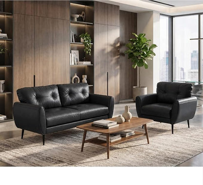 TYBOATLE Sofa Couch 61" Small Loveseat Couches for Living Room Leather Couch Mid Century Modern Tufted Mini Sofa Comfy Office 2 Seat Settee Love Seat for Small Spaces Bedroom (2, Black)