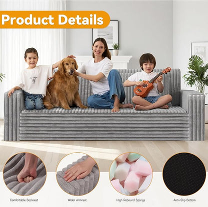 HABUTWAY 78" Loveseat Boneless Couch, 4-in-1 Convertible Sofa Bed, Plush Fur Folding Futon Sofa Bed Couches with 2 Pillows for Living Room, High-Density Foam Support, No Assembly Required, Light Grey