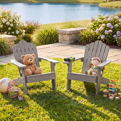 Giantex Kids Adirondack Chair, All-Weather HIPS Children's Outdoor Chair with Tilted High Backrest, Toddler Beach Chair for Garden Patio Backyard, Kids Lawn Chairs for Age 3-7 (4,Gray)