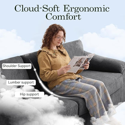 Boneless Couch Sets, Modern 3 Seater Sofa and Loveseat Sofa, Floor Cloud Couch Sets with Extra Comfy Soft Deep Seats for Living Room, Apartment, No Assemby, Set of 2, Dark Gray