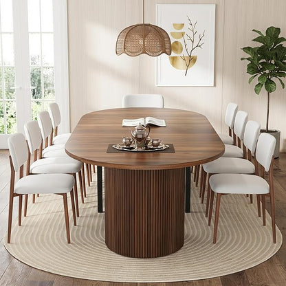 weselon 42"-120" Extendable Dining Table for 4-14, Expandable Oval Dining Room Table with Fluted Pedestal Base & Reinforced Metal Support Leg, Extra Large Modern Kitchen Table (Walnut)