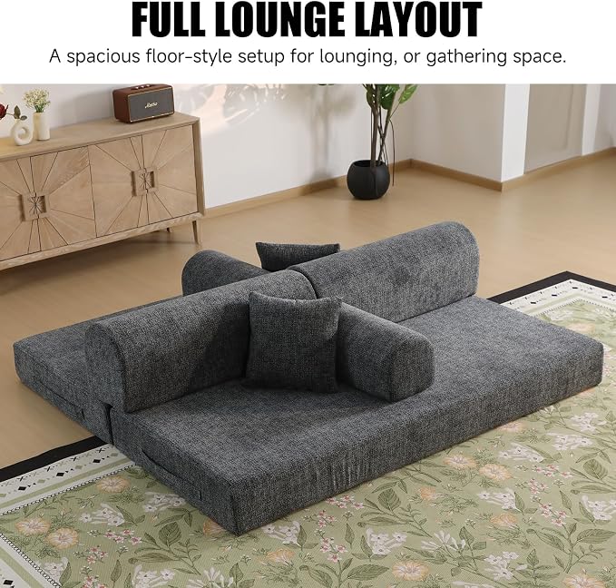 78.84" Boneless Couch with Memory Foam, Corduroy Convertible Loveseat for Apartment Living Room, Floor Sofa Bed,1200 lb, Vacuum Packed Couch in a Box, Charcoal Gray