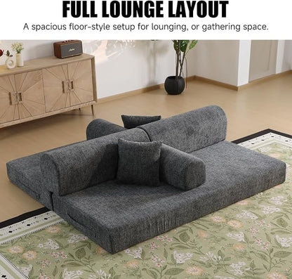 78.84" Boneless Couch with Memory Foam, Corduroy Convertible Loveseat for Apartment Living Room, Floor Sofa Bed,1200 lb, Vacuum Packed Couch in a Box, Charcoal Gray