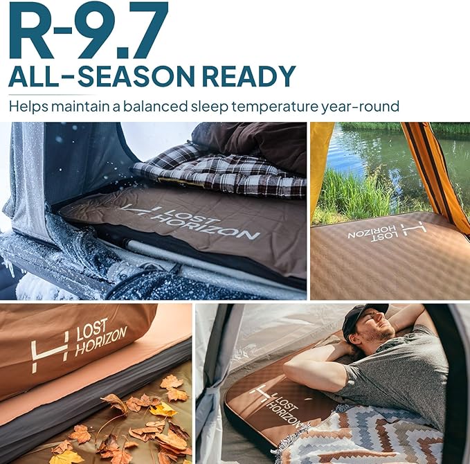 Lost Horizon Air & Foam Camping Mattress, Self-Inflating Sleeping Pad, 3" Thick, with Pump Sack, Slim Single