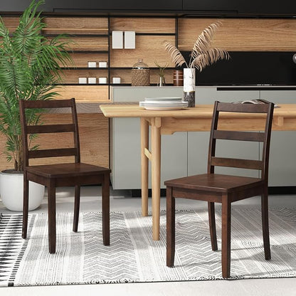 Giantex Wood Dining Chairs Set of 4 Walnut- Wooden Armless Kitchen Chairs with Solid Rubber Wood Legs, Non-Slip Foot Pads, Max Load 400 Lbs, Farmhouse Style High Ladder Back Dining Room Chairs