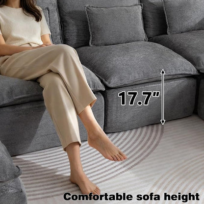 Boneless Couch Sectional Sofas Cloud Couches for Living Room | 102.3'' Modern Modular Cloud Sofa with Pillows and Ottoman for Bedroom
